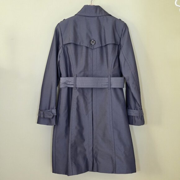 London Fog Trench Coat Womens PS Gray Metallic Pockets Belt Buttons Detach Liner - Picture 2 of 16